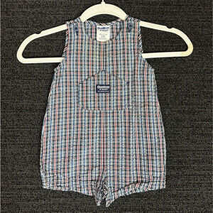 Vintage OshKosh Bgosh Boys Romper Shorty Baby 12M Plaid One Piece 90s